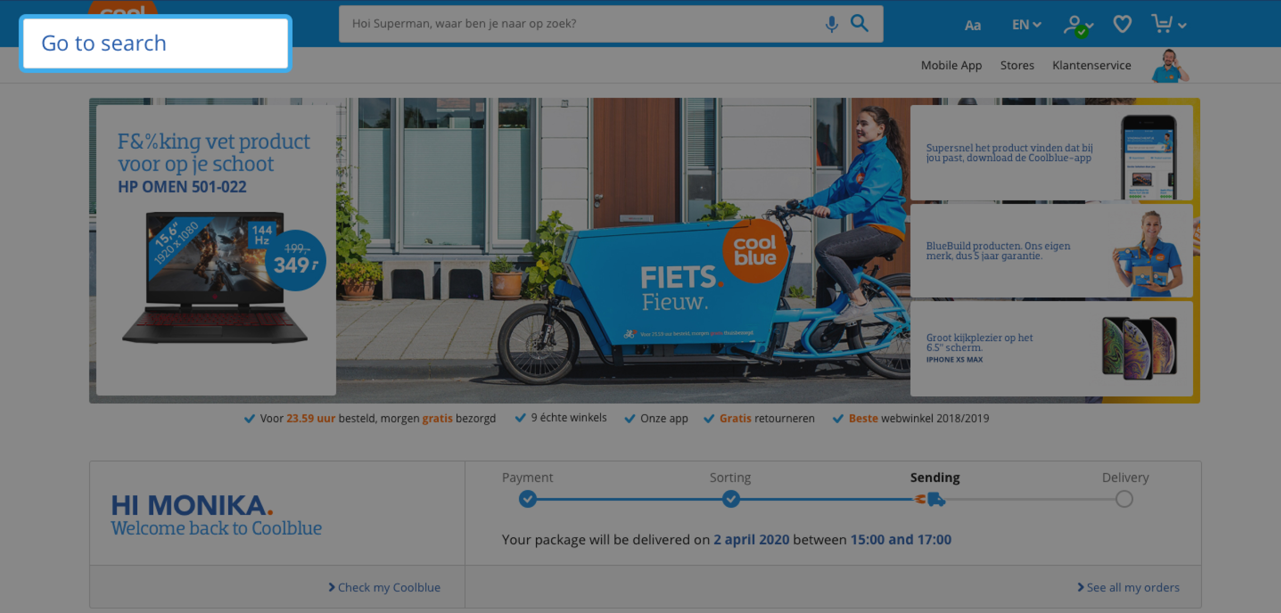 Coolblue design vision showing keyboard navigation